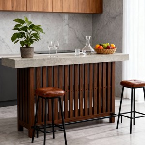 63" Large Home Bar Unit, 2 Tier Kitchen Pub Table, Wood Freestanding Storage Shelf Mini Bar Unit, Modern Coffee Bar Cabinet for Living Room - 1 of 4