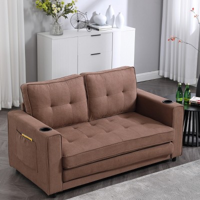 Folding Sofa Bed With Two Storage Pockets,Linen Convertible Foldable Couch Bed,Loveseat Sleeper Sofa,Couches For Living Room,Apartment-Cuddlewood