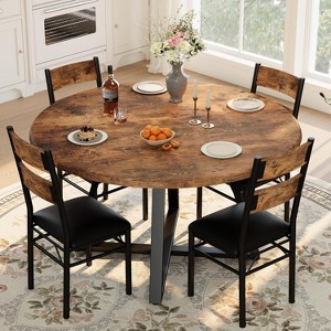 Nasitip 43.31''Round Dining Table Set for 4-6,Circle Wooden Kitchen Dinner Table & Chairs Set,Sturdy Thick Frame - 1 of 4