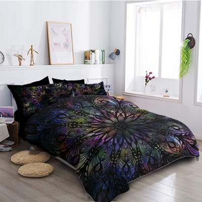 Wikineon Mandala Flowers Pattern Comforter Set 8PCS King Size Soft Bedding Set 1 Comforter 1 Pilow Cover 1 Flat Sheet 1 Fitted Sheet 4 Cushion Cover