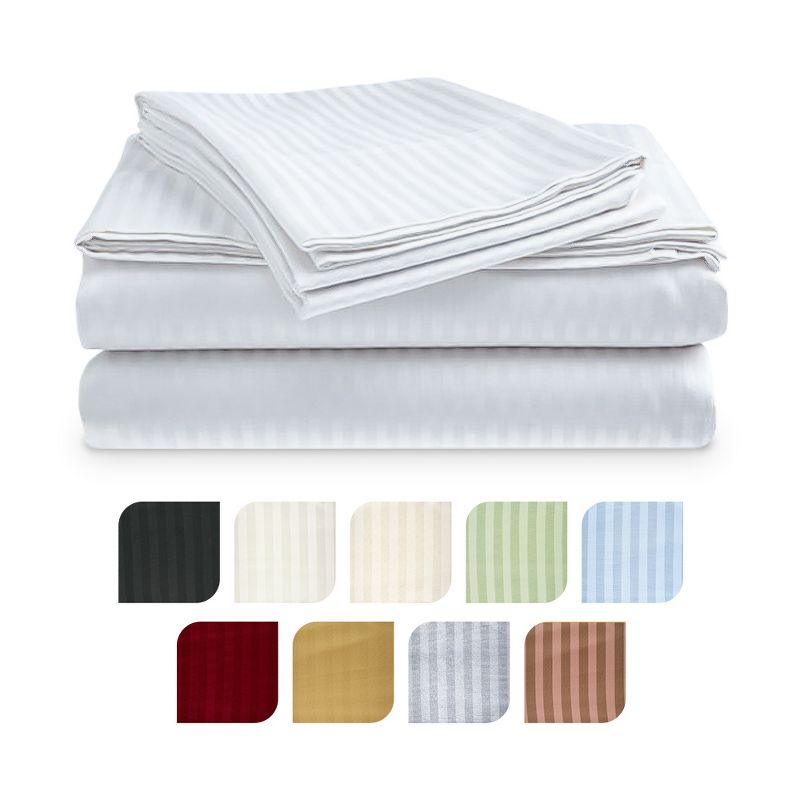 Deluxe Hotel Elegant 4 Piece Bed Sheet Set Double Brushed Soft Microfiber Fabric With Dobby Stripe - Wrinkle Free, 2 of 7