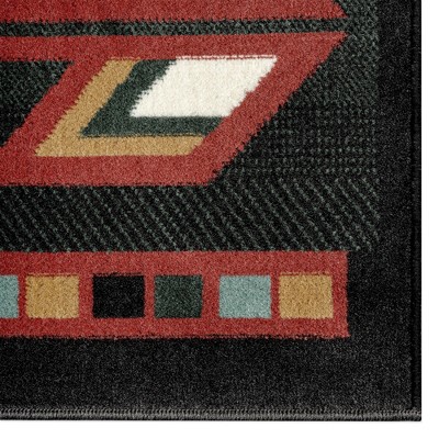 Southwestern Geometric Green and Red Synthetic Area Rug, 5'2" x 7'4"