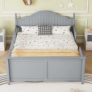 -GreyAortzio Full Size Solid Wooden Platform Bed,Floor Bed with Rails,Headboard&Footboard - 1 of 4