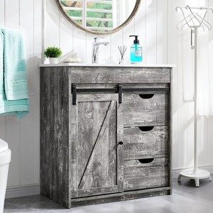 SinCiDo Bathroom Vanity with Sink, 30in Wide Farmhouse Bathroom Sink Cabinet with Sliding Barn Door & Drawers & Adjustable Shelves - 1 of 4