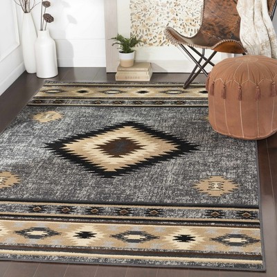 Black and Beige Southwestern Diamond Pattern Area Rug
