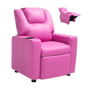 VEVOR Kids Reclining Chair, Toddler Recliner with Cup Holder, 101° to 121° Adjustable Backrest, Easy-to-Clean PU Leather Recliner, Pink - 1 of 4