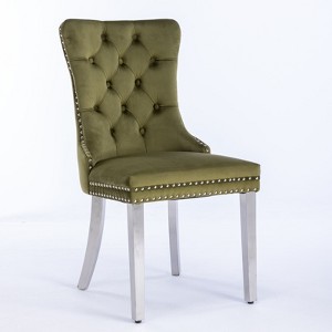NicBex Set of 2 Velvet Dining Chair with Nailhead Trim & Tufted Button Back Modern Upholstered Accent Chair with Plating Legs - 1 of 4