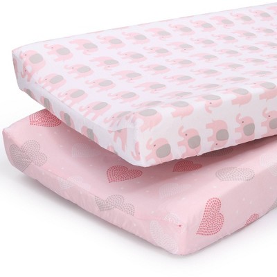 The Peanutshell  Changing Pad Covers - Pink and Gray Elephants/Pink Hearts 2pk