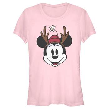 Juniors Womens Minnie Mouse Christmas Reindeer Antlers T-Shirt