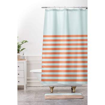 June Journal Beach Striped Shower Curtain Blue/Orange - Deny Designs