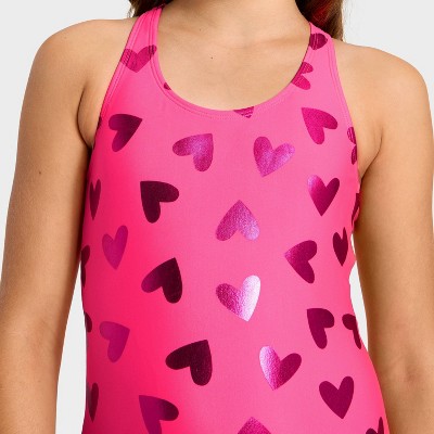 Cat & Jack Girls' Cutie Hearts One Piece Swimsuit - Cat & Jack™ Pink XS — фото 3