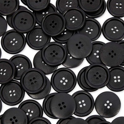 Bright Creations 100 Pieces Pear Wood Buttons with 4 Holes, Sewing and Crafts Supplies, Black