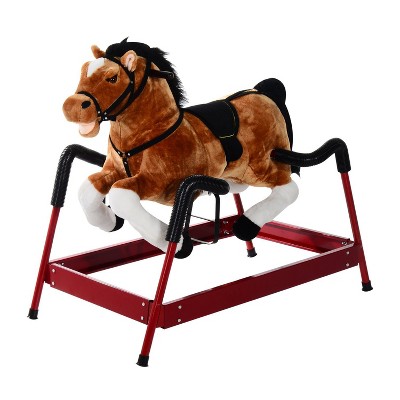 Qaba Durable Kids Plush Spring Style Horse Bouncing Rocker Toy With Realistic Sounds