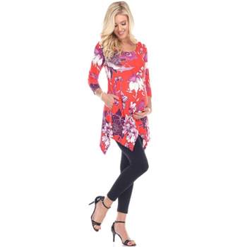 Maternity Floral Scoop Neck Tunic Top with Pockets - White Mark