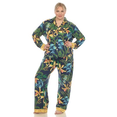 White Mark Plus Size Two Piece Wildflower Print Pajama Set - Navy