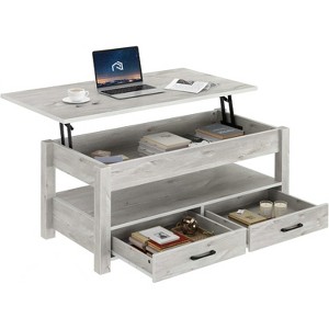 Living Lift Top Coffee Table with Drawers and Hidden Compartment, Retro Central Table with Wooden Lift Tabletop - 1 of 4