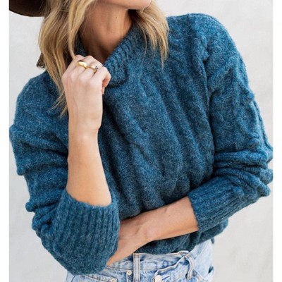Women's Cable Knit Mock Neck Cozy Sweater - LOVESTITCH
