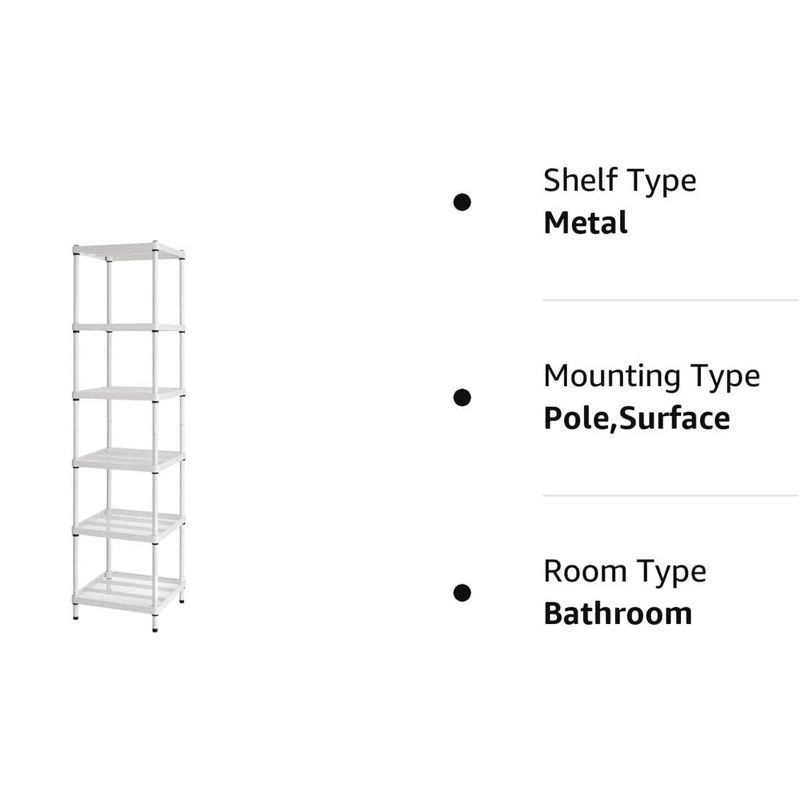 Design Ideas MeshWorks 6 Tier Narrow Metal Storage Shelving Tower for Kitchen, Bathroom, or Garage Organization, 17.7” x 17.7” x 70.9”, White, 4 of 7