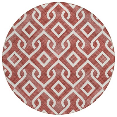 Burgundy And Ivory Geometric Washable Indoor Outdoor Area Rug