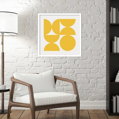 21" x 21" Yellow Geometric Abstract Wood Framed Wall Art