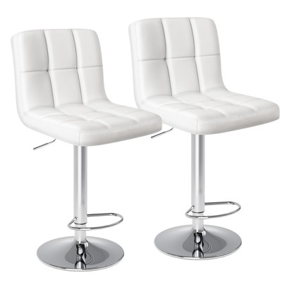 DOMETOUR Bar Stools Set of 2, Counter Height Barstools,Square Seat Cushion Barstool with Back, Height Adjustable PU Leather Swivel Barstool