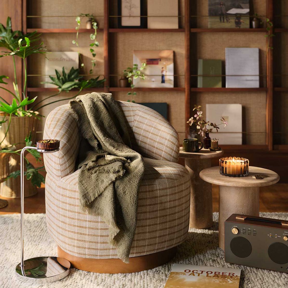 Cozy den with records and radio 