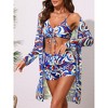 INSPIRE CHIC Women's Strappy Floral Printed Ruched Long Sleeve Robe Cover Up BoyShorts Bottoms Swimwear Bikini Sets 3 Pieces - 3 of 4
