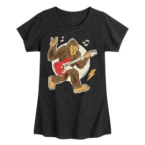 Girls' - Instant Message - Sasquatch Rock N' Roll Guitar Fitted Short Sleeve Graphic T-Shirt - 1 of 4