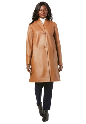 Jessica London Women's Plus Size Leather Swing Coat