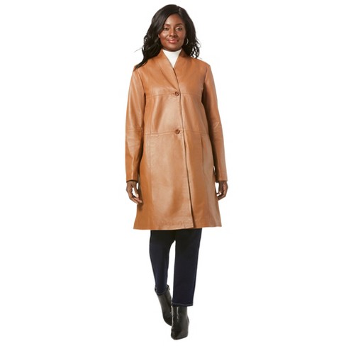 Jessica London Women's Plus Size Leather Swing Coat, 32 - Cognac