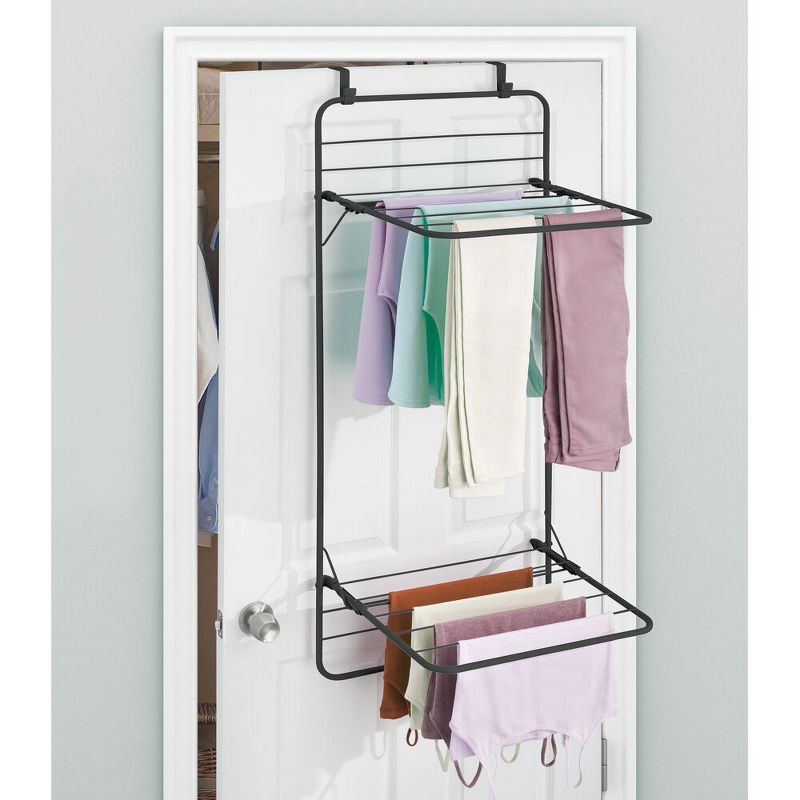 mDesign Steel Collapsible Over the Door Laundry Drying Rack, 2 of 9