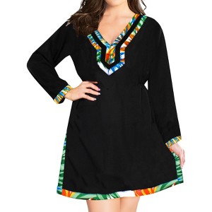 LA LEELA Women's Summer Bathing Suit Cover-up Vacation Beachwear Mini Swim Suit Loose Beach Dress Short Wrap Dress - 1 of 4
