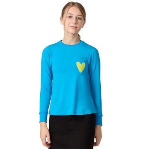 Memoi Girls Heart Graphic Trimmed Pocket Long Sleeve T-Shirt - 1 of 4