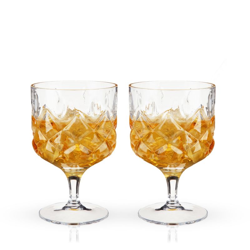 Viski Admiral Stemmed Cocktail Glasses, Faceted Lead-Free Crystal Short Footed Coupes for Bar Carts, 9 Oz, Set of 2, Clear Finish, 4 of 12