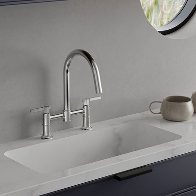 Polished Chrome Double-Handle Bridge Kitchen Faucet with 360 Swivel Spout
