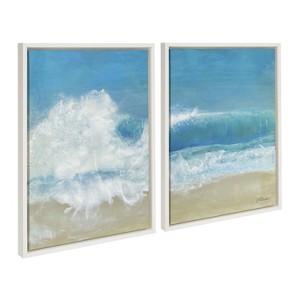 Kate and Laurel Sylvie Beach Day Left and Right Framed Canvas by Julie Maida, 2 Piece 18x24, White - 1 of 4
