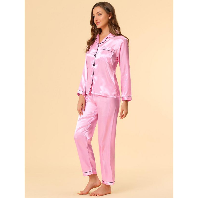 Allegra K Women's Satin Button Down Sleepshirt with Pants Halloween Pajama Set, 4 of 7
