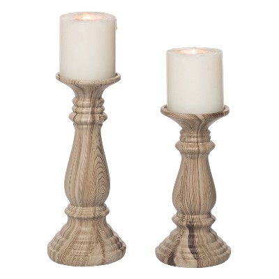 Transpac Resin 9.75 in Brown Spring Pillar Candle Holders Set of 2 for Christmas Home Decor Stone Design