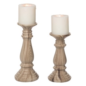 Transpac Resin 9.75 in Brown Spring Pillar Candle Holders Set of 2 for Christmas Home Decor Stone Design - 1 of 3