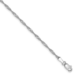 Black Bow Jewelry 1.7mm, 14k White Gold, Singapore Chain Anklet or Bracelet - 1 of 4