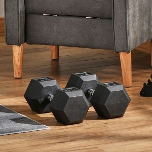 Whisen 2-Piece Rubber Wrapped Hexagonal Dumbbells Set with Ergonomic Non-Slip Handles - Black - 1 of 4