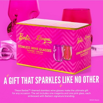 Barbie Pink and Magenta Crystal Stemless Wine Glass Set
