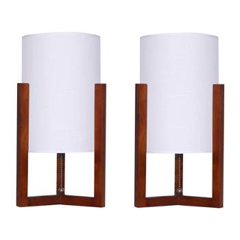 SAGEBROOK HOME (Set of 2) 15" Cylinder Tripod Wood Table Lamps Cherry/White