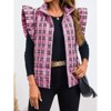 Imily Bela Womens Plaid Puffer Ruffle Sleeveless Lightweight Quilted Vest Fall Winter Padded Gilets Coats - 4 of 4