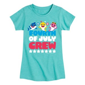 Girls' - Baby Shark - Fourth Of July Crew Fitted Short Sleeve Graphic T-Shirt - 1 of 4