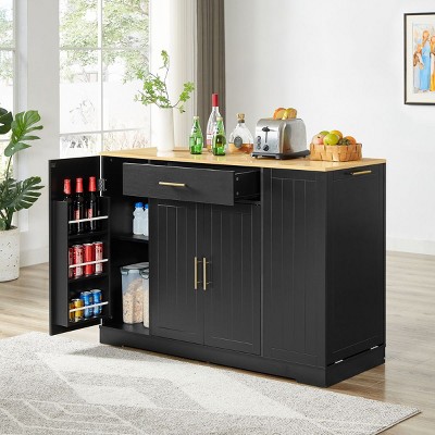 Kitchen Cabinet With Trash Can Storage Cabinet, Island Table For Kitchen With Drawer And Adjustable Shelves, With 13 Gallon Garbage-Cuddlewood