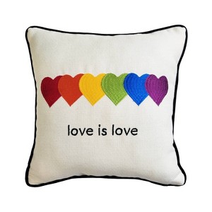 12"x12" 'Love is Love Hearts' Embroidered Pride Square Throw Pillow Rainbow/Cream - Edie@Home: Faux Linen, Velvet Back - 1 of 4