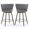 DOMETOUR Velvet Bar Stools Set of 2 Counter Height Swivel Upholstered Barstools with Backs and Metal Legs - 2 of 4