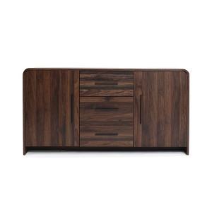 LuxenHome Modern Walnut Finish Sideboard, Engineered Wood Storage Cabinet with Rounded Corners - 1 of 4