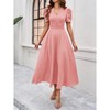 BLUEMING Womens Casual Maxi Dresses Puff Sleeve V Neck Flowy Vacation High Waist Boho Pleated Dresses - 3 of 4